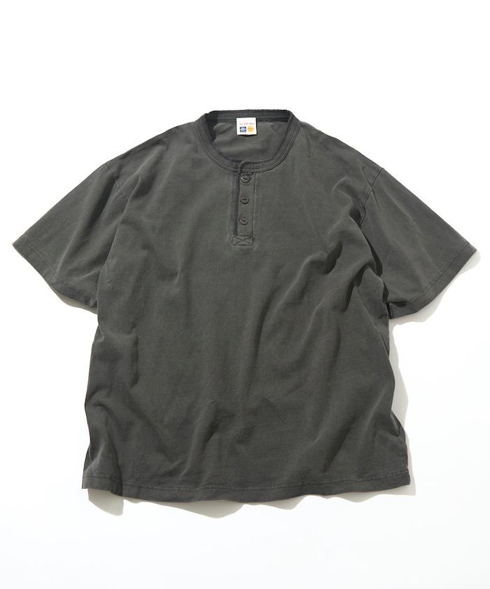 HEAVY WEIGHT/ヘビーウェイト 顏料染色 短袖 Henley neck 10.5オンス T恤