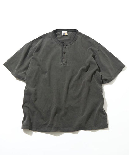 HEAVY WEIGHT/ヘビーウェイト 顏料染色 短袖 Henley neck 10.5オンス T恤