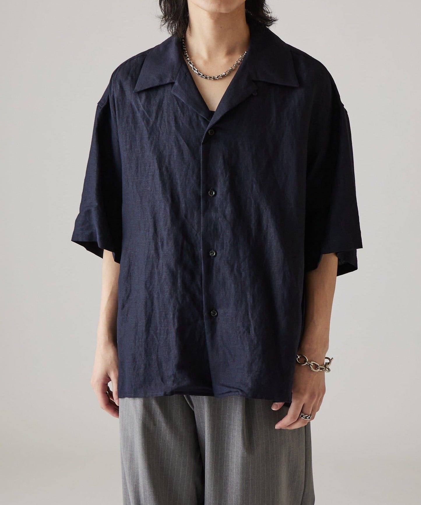 人造絲亞麻 開領襯衫
