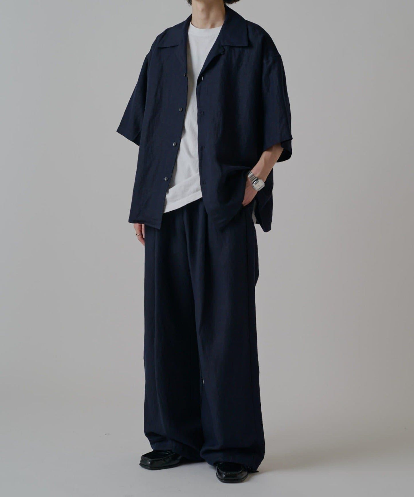 人造絲亞麻 開領襯衫
