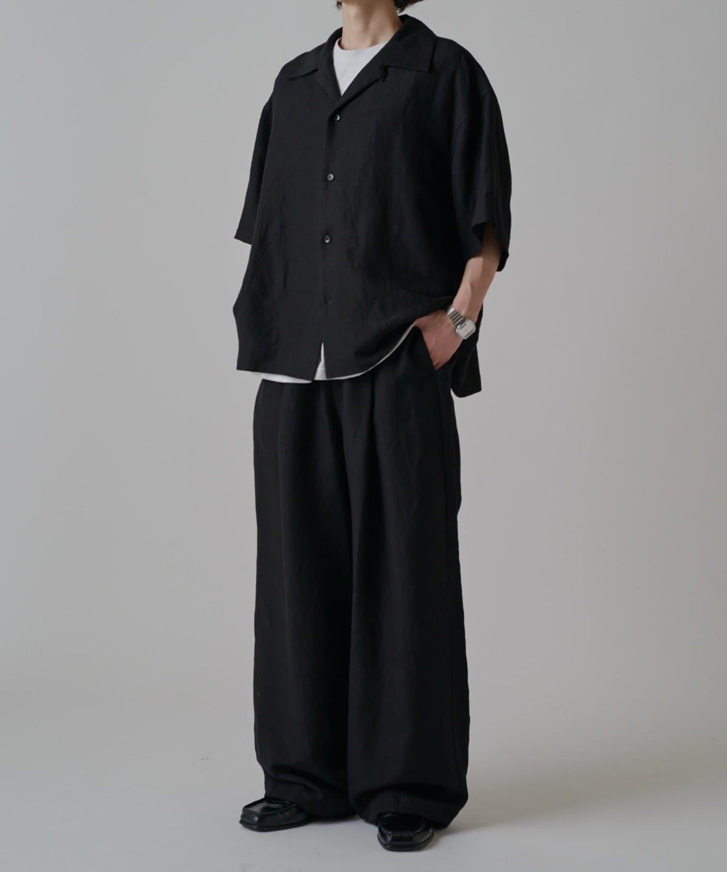 人造絲亞麻 開領襯衫