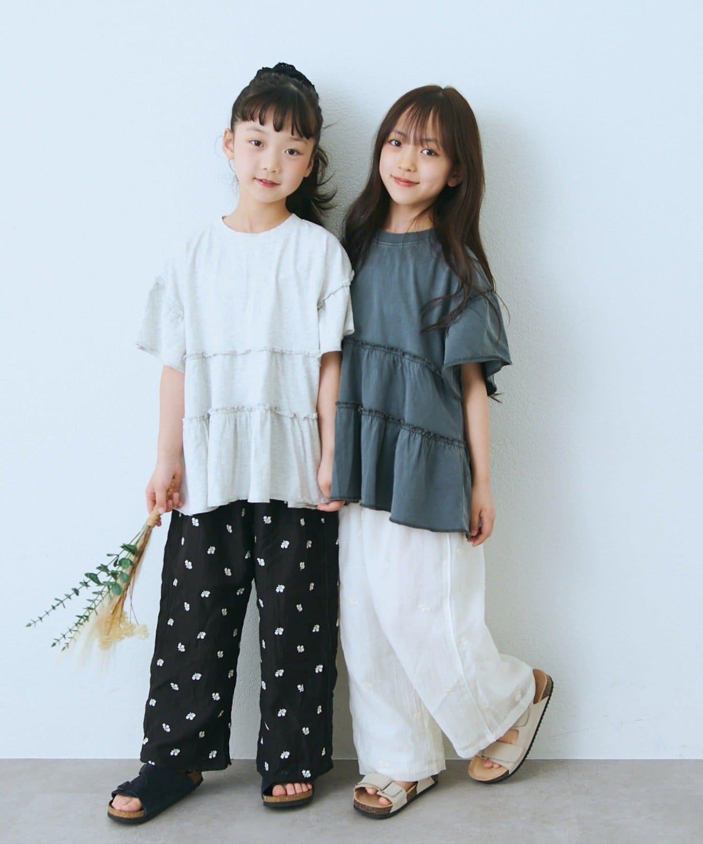 花朵刺繡滾邊 兒童褲子