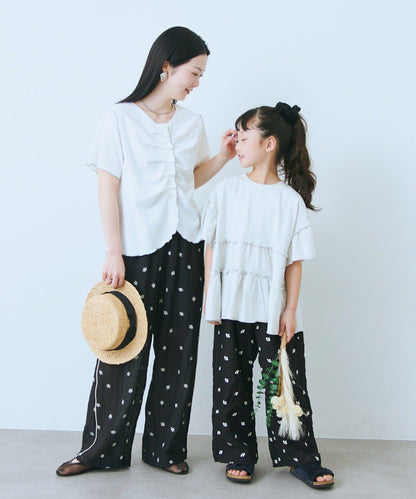 花朵刺繡滾邊 兒童褲子