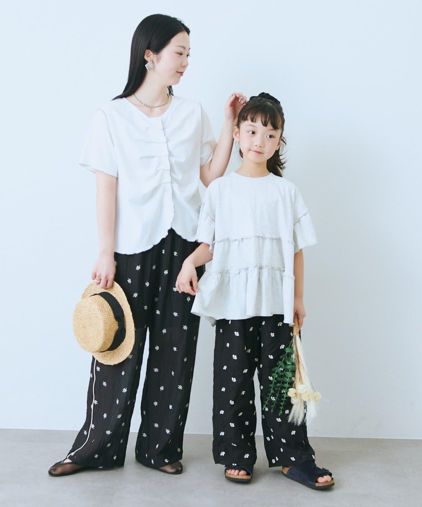花朵刺繡滾邊 兒童褲子