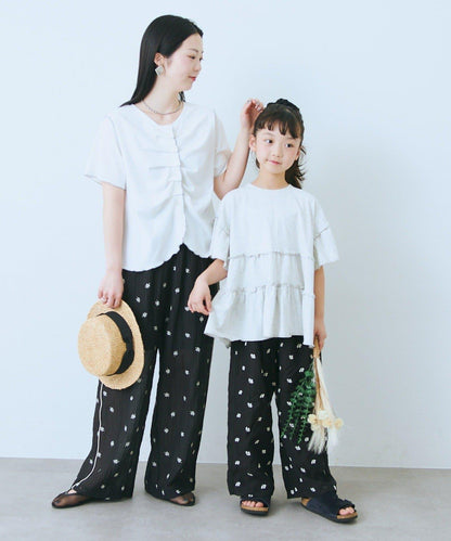 花朵刺繡滾邊 兒童褲子