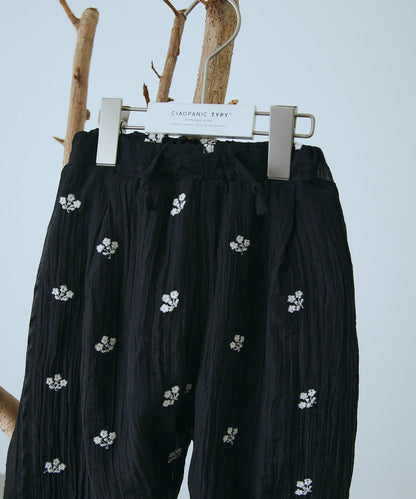 花朵刺繡滾邊 兒童褲子