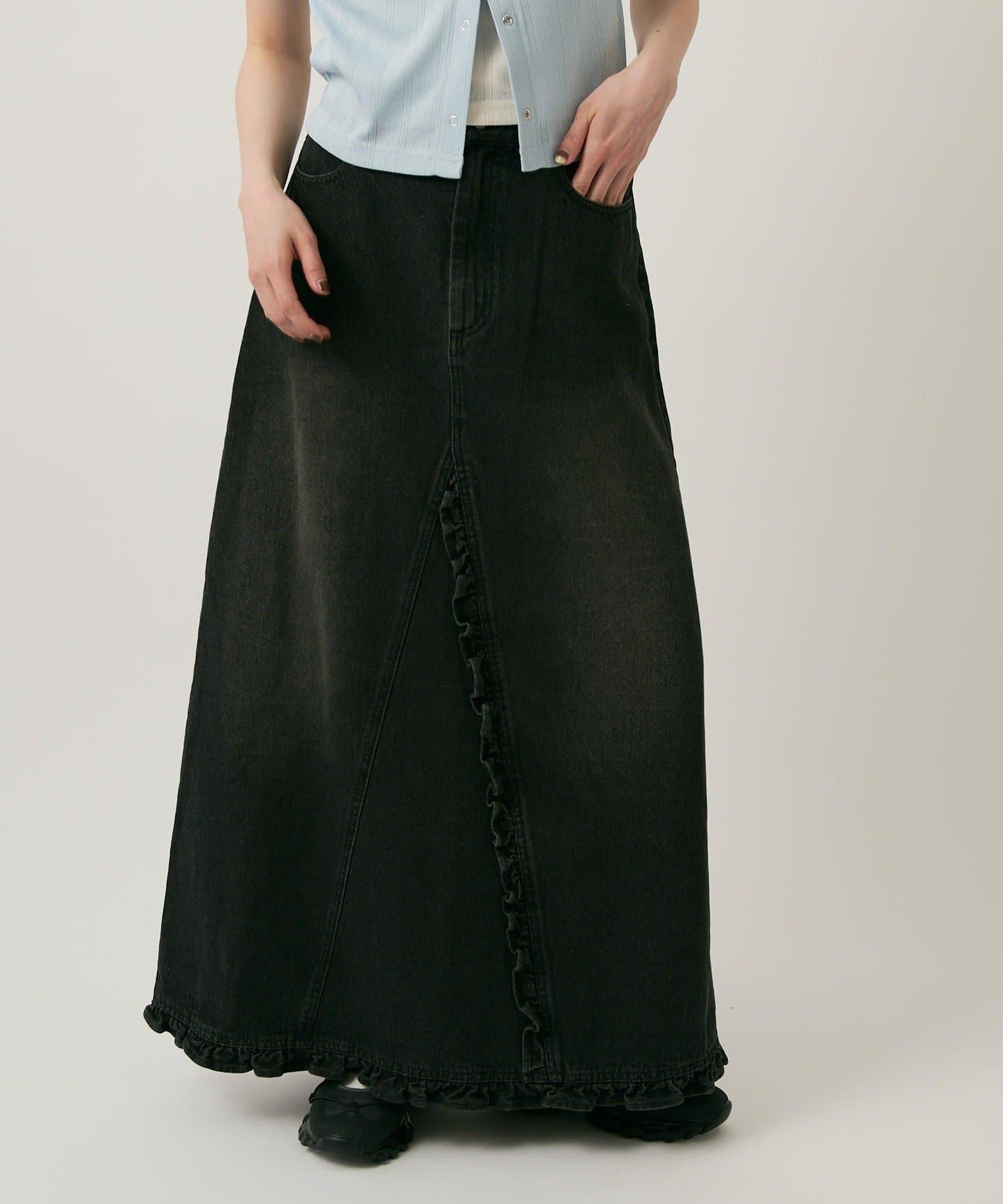 w closet 荷葉邊牛仔長半身裙