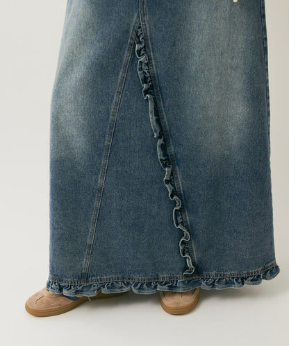 w closet 荷葉邊牛仔長半身裙