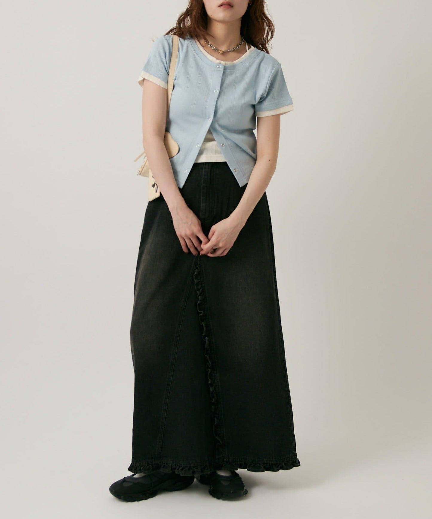 w closet 荷葉邊牛仔長半身裙