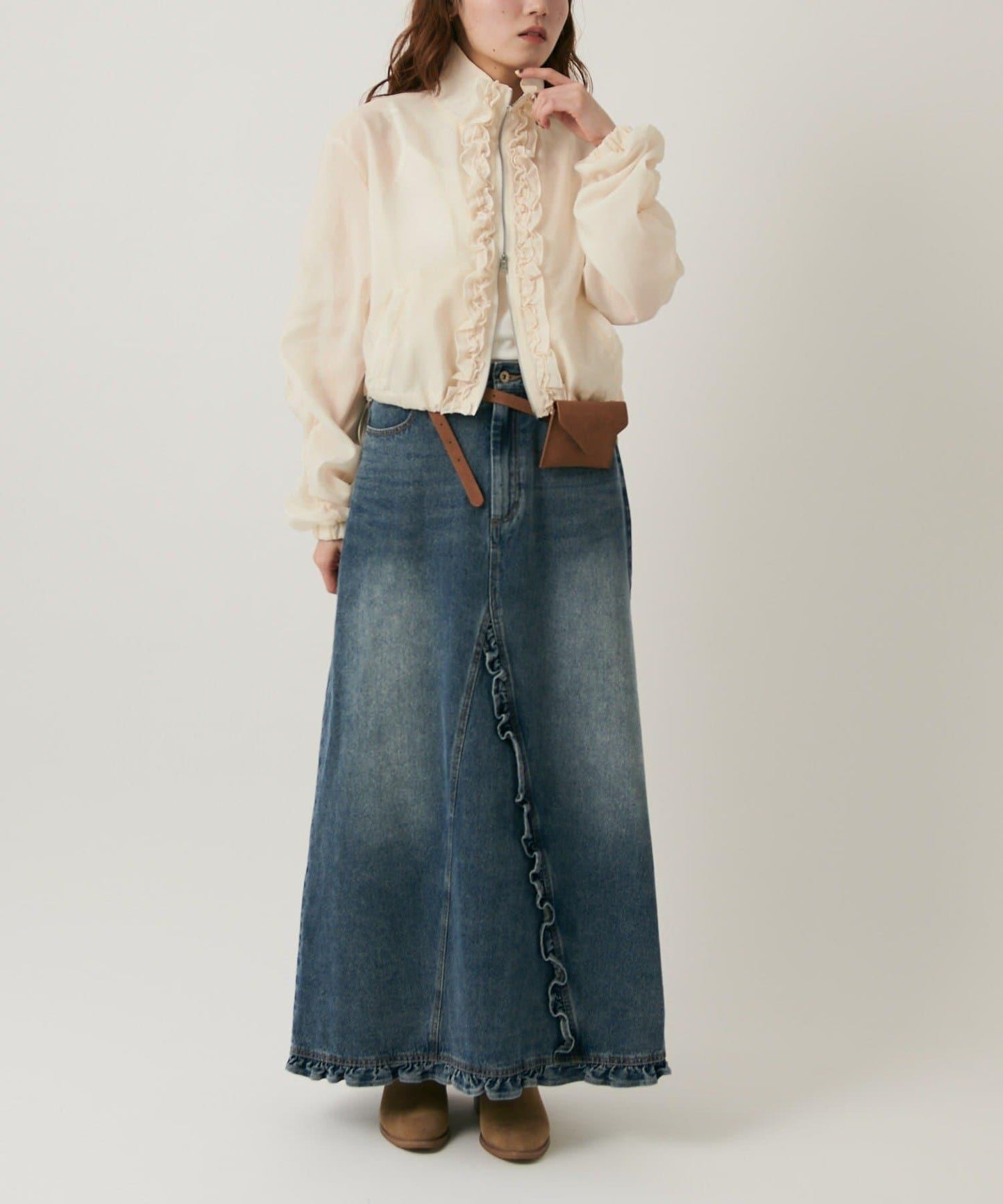 w closet 荷葉邊牛仔長半身裙