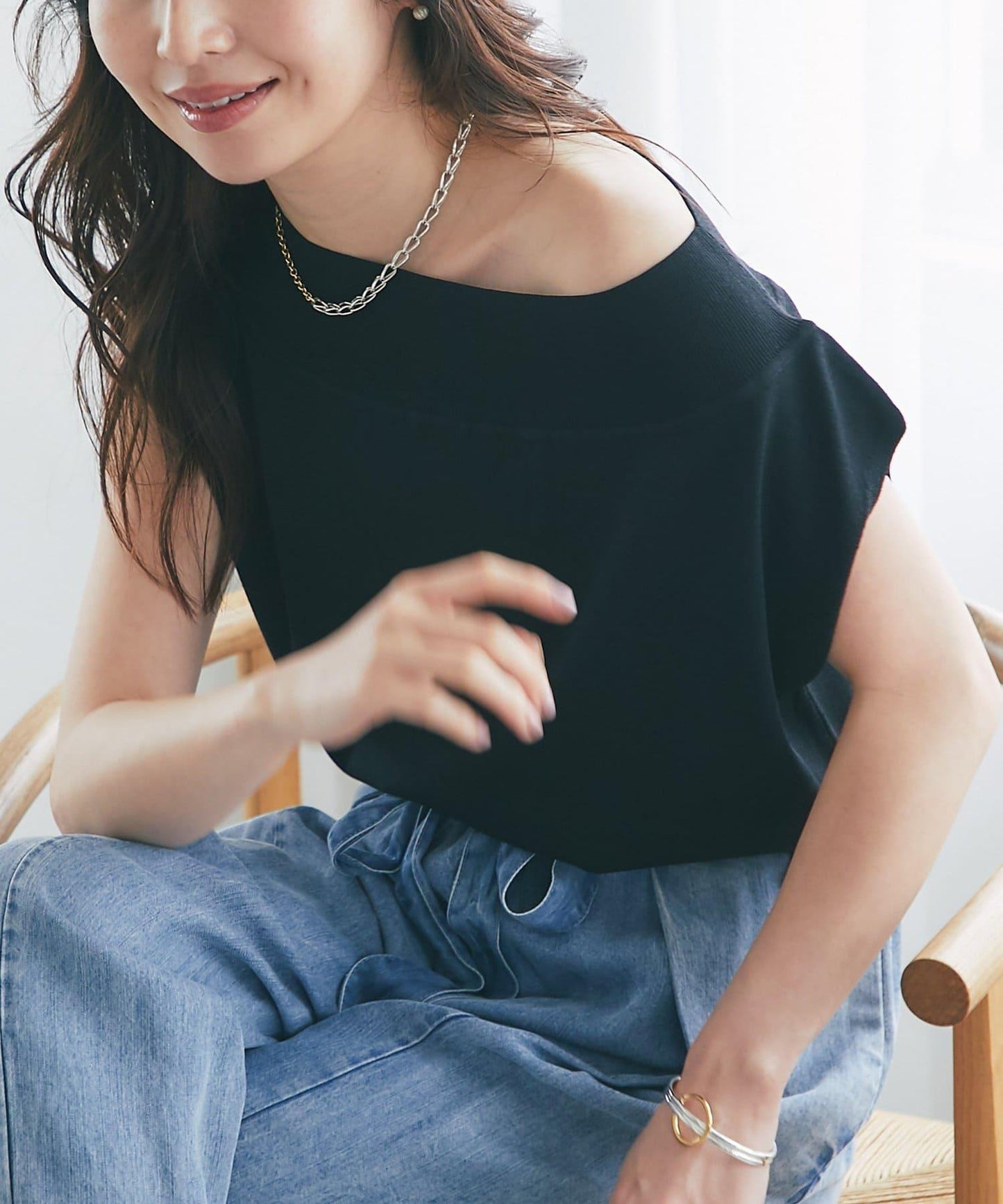 清涼觸感防曬 露肩 法式針織 針織上衣