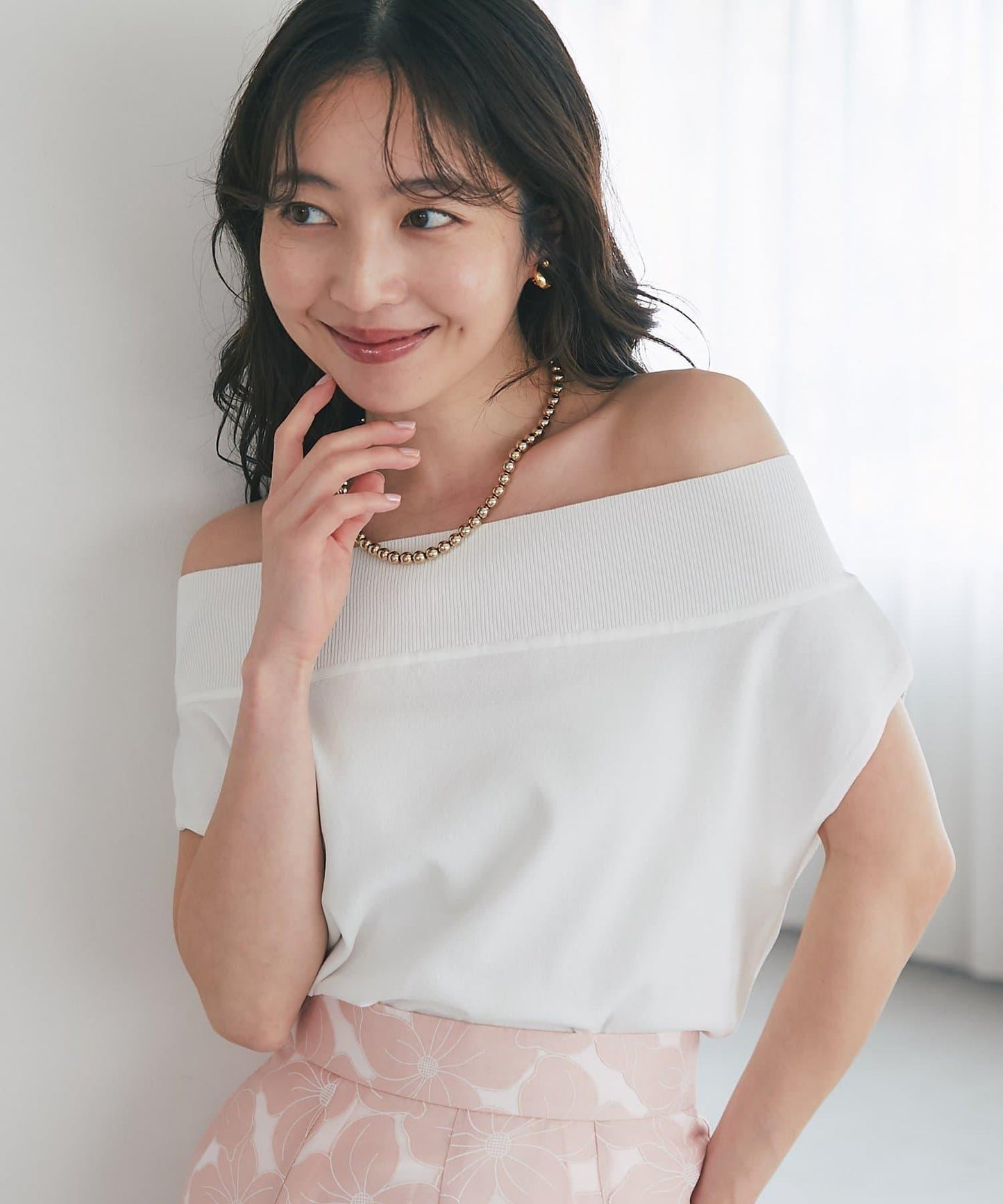 清涼觸感防曬 露肩 法式針織 針織上衣