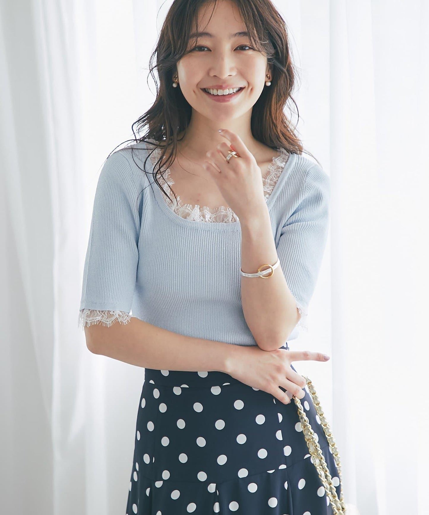 清涼觸感UV 前後兩穿 蕾絲拼接 亮絲羅紋 針織上衣