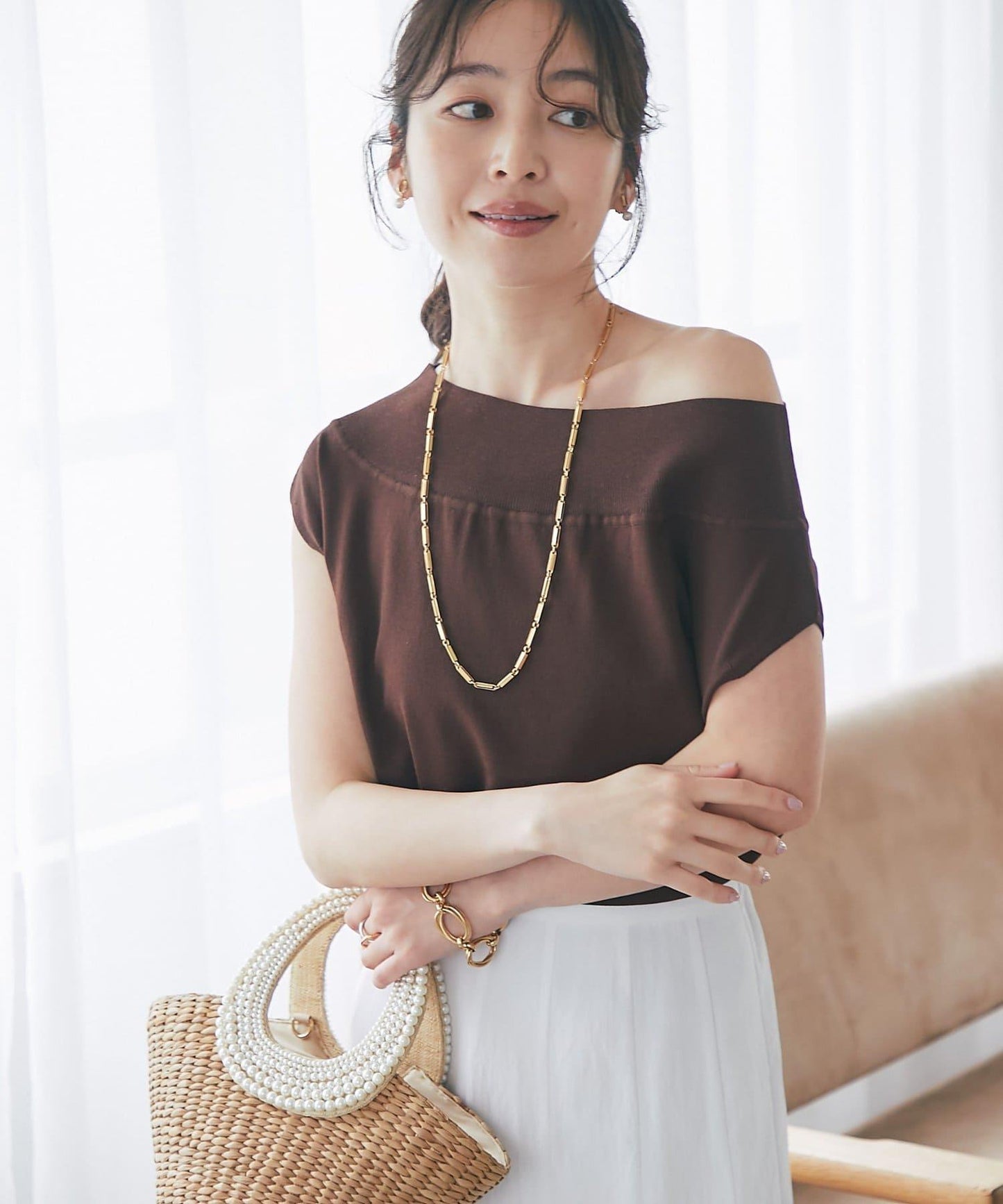 清涼觸感防曬 露肩 法式針織 針織上衣