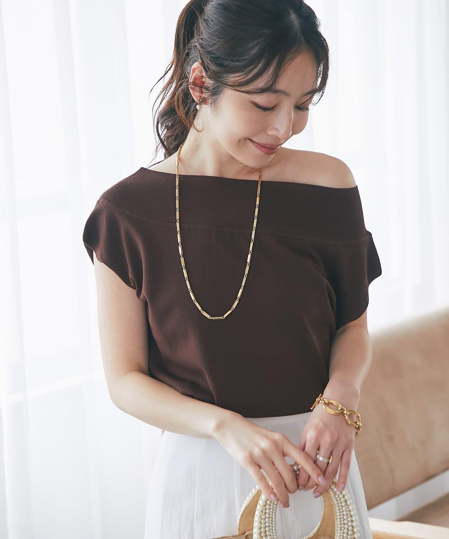 清涼觸感防曬 露肩 法式針織 針織上衣