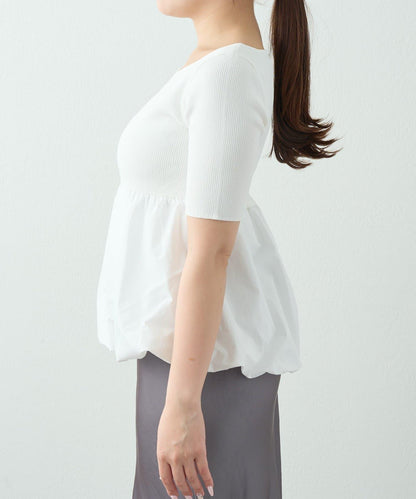 清涼觸感防曬 五分袖 氣球荷葉擺 針織上衣