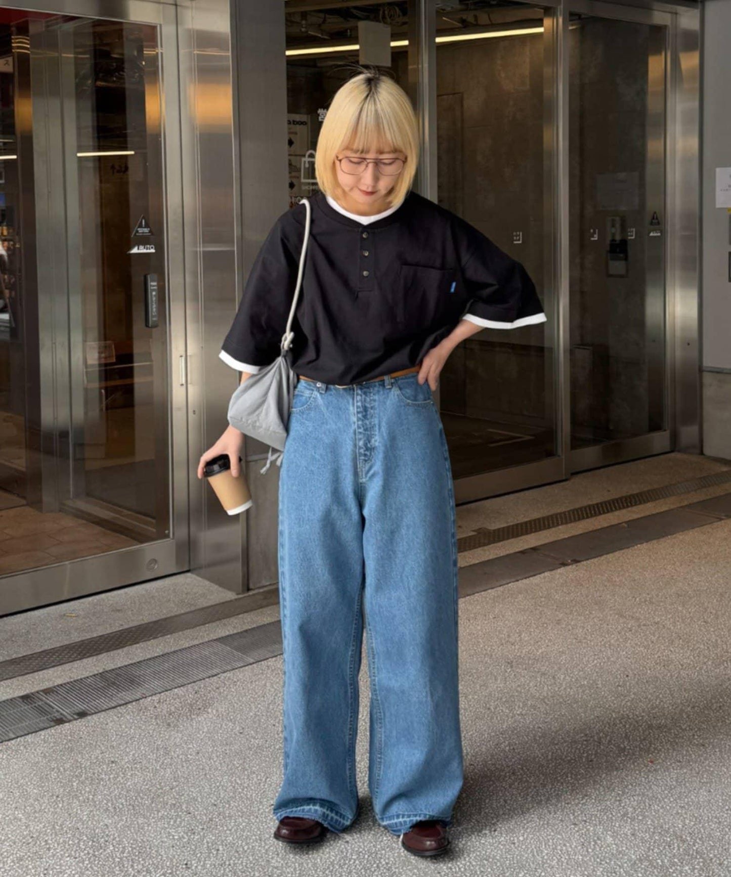 UNISEX 防汗漬 層疊效果亨利領TEE