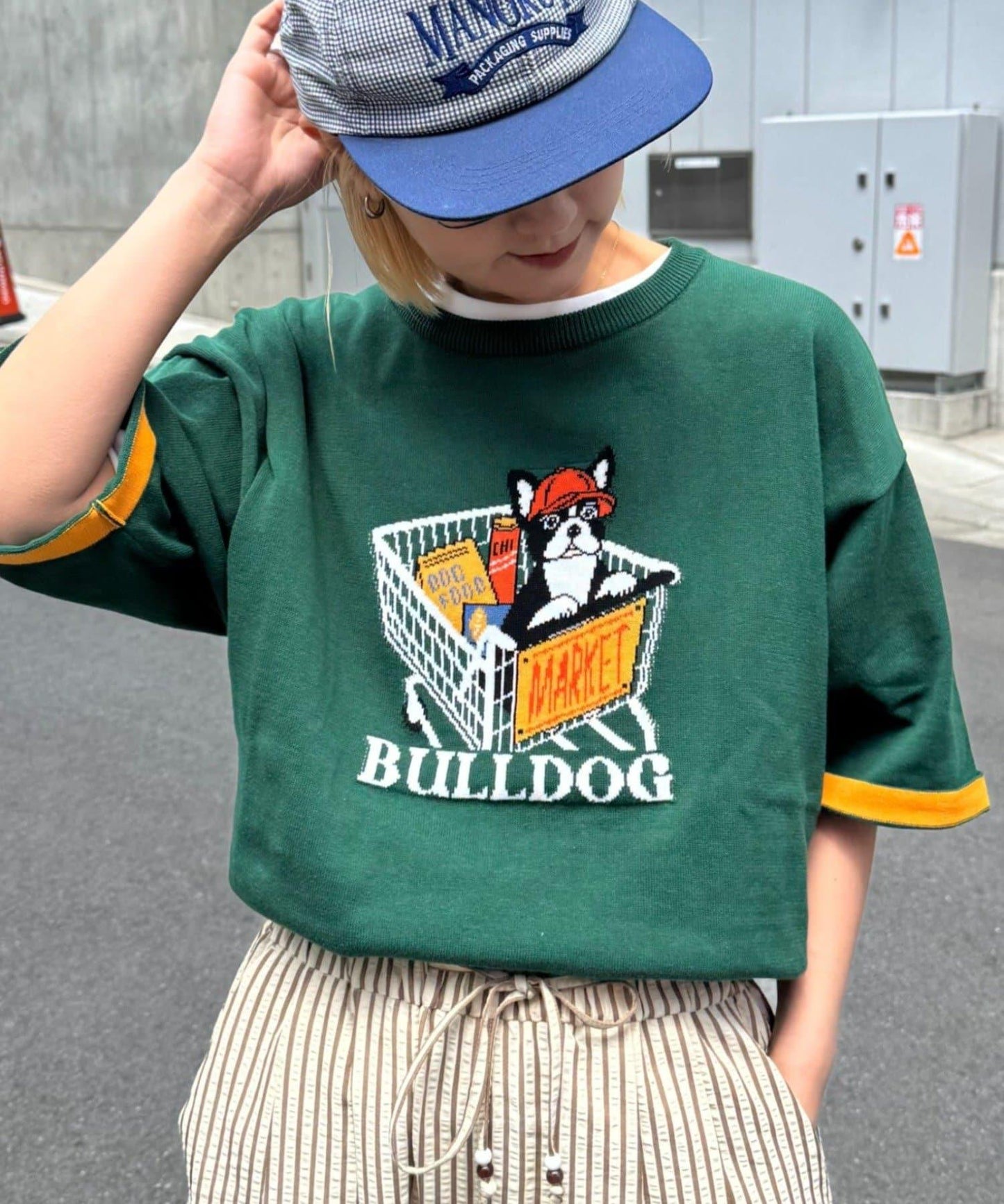 UNISEX 動物圖案 袖拼接配色 夏季針織 T恤