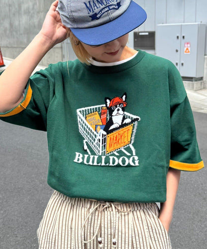 UNISEX 動物圖案 袖拼接配色 夏季針織 T恤
