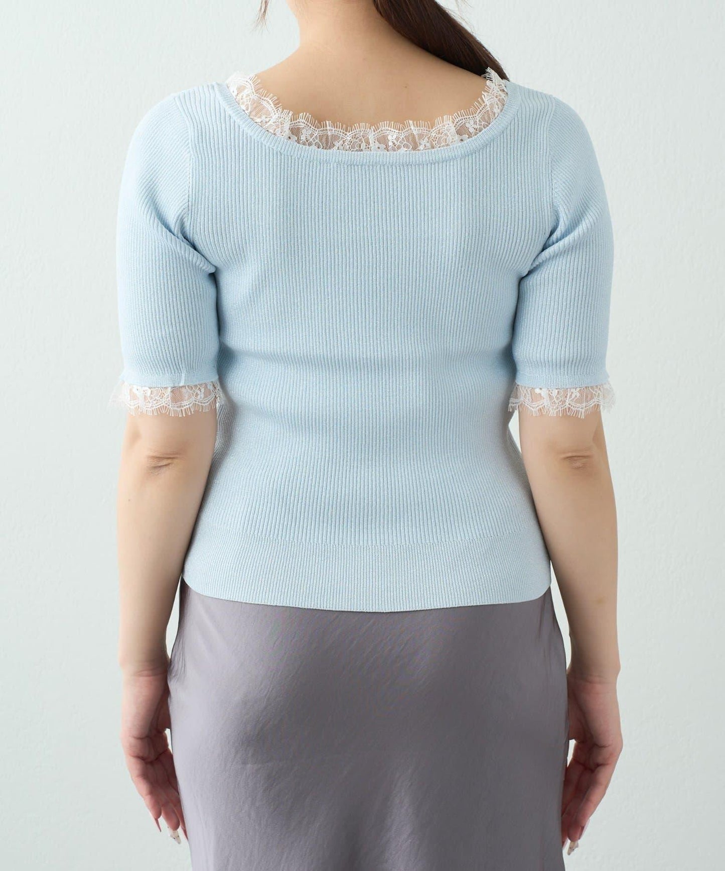 清涼觸感UV 前後兩穿 蕾絲拼接 亮絲羅紋 針織上衣