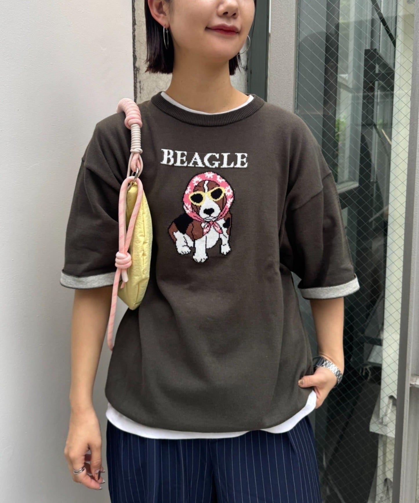 UNISEX 動物圖案 袖拼接配色 夏季針織 T恤