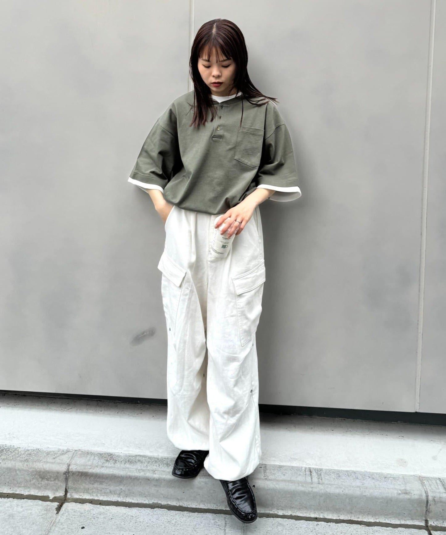 UNISEX 防汗漬 層疊效果亨利領TEE