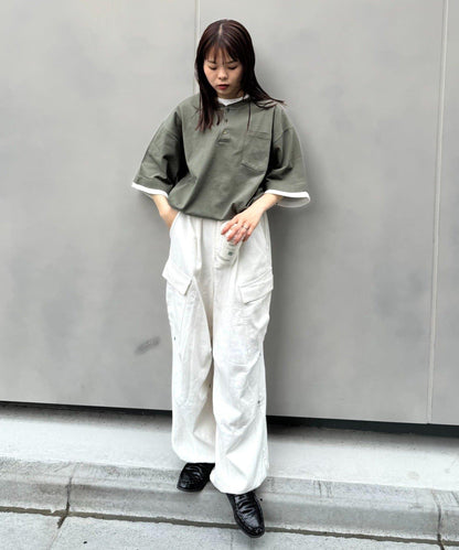 UNISEX 防汗漬 層疊效果亨利領TEE