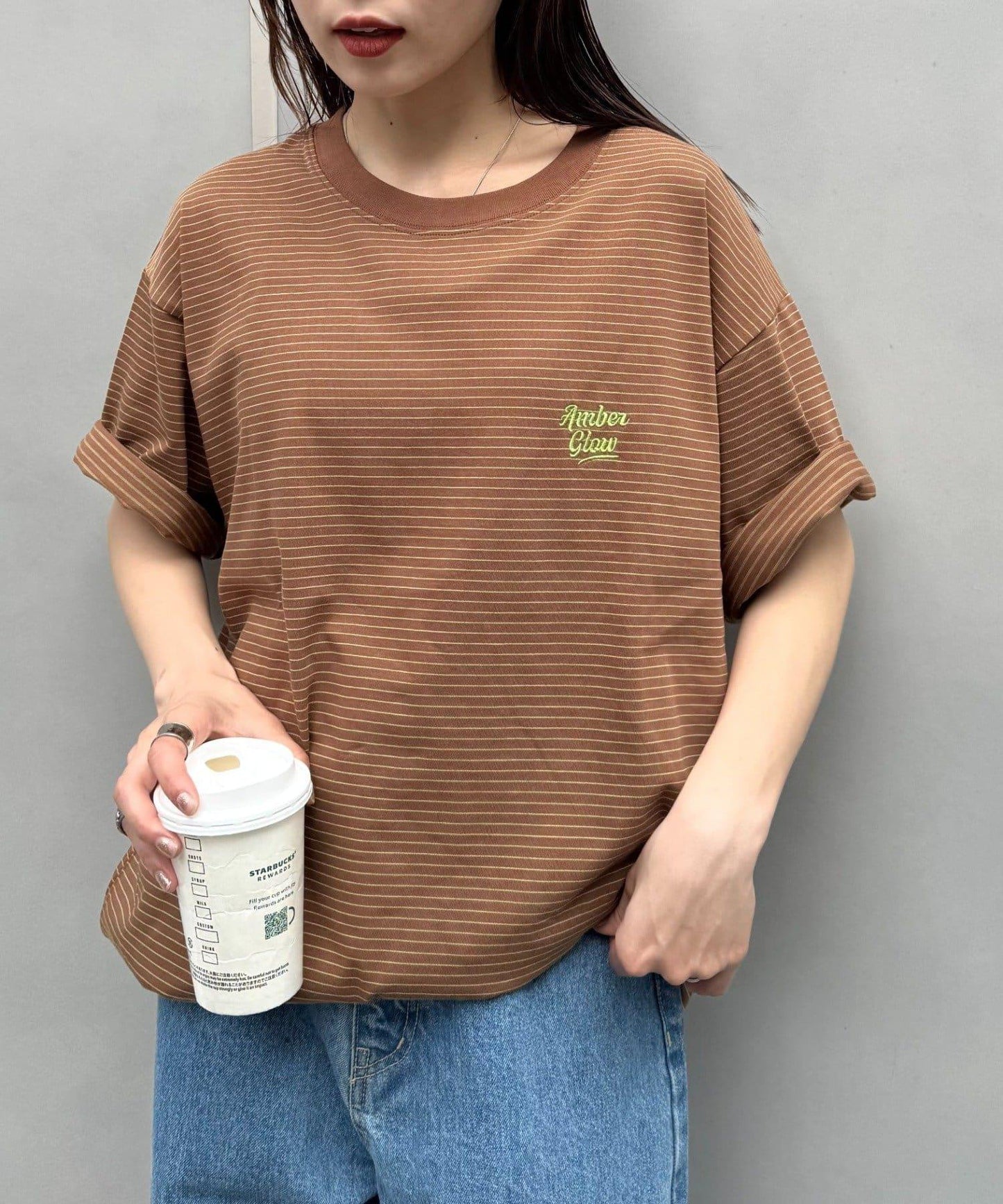 UNISEX 細條紋單點刺繡Logo T恤