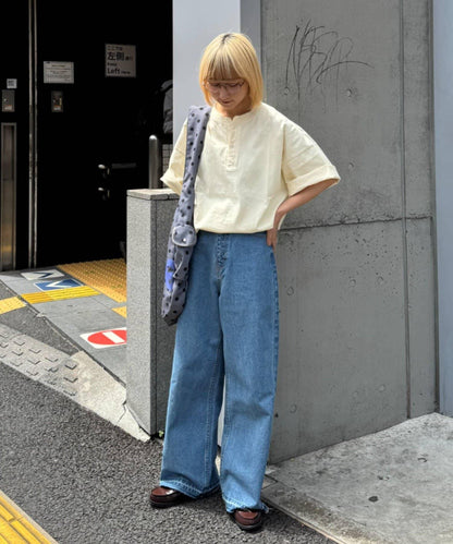 UNISEX 噴染工藝 亨利領 TEE T恤