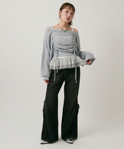w closet 荷葉邊牛仔喇叭褲