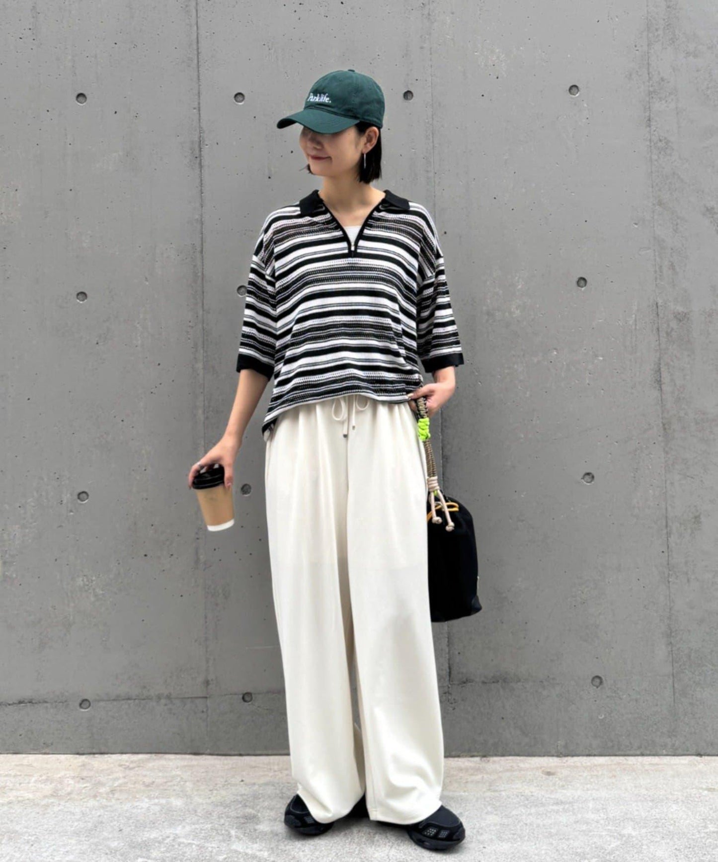 UNISEX 鏤空網眼條紋 半拉鍊 夏季針織 Polo衫