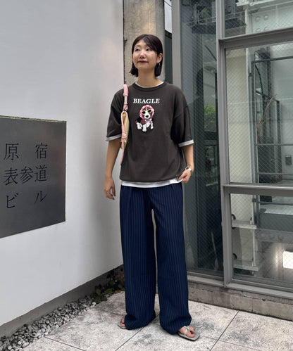 UNISEX 動物圖案 袖拼接配色 夏季針織 T恤