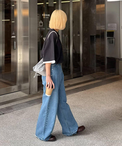 UNISEX 防汗漬 層疊效果亨利領TEE