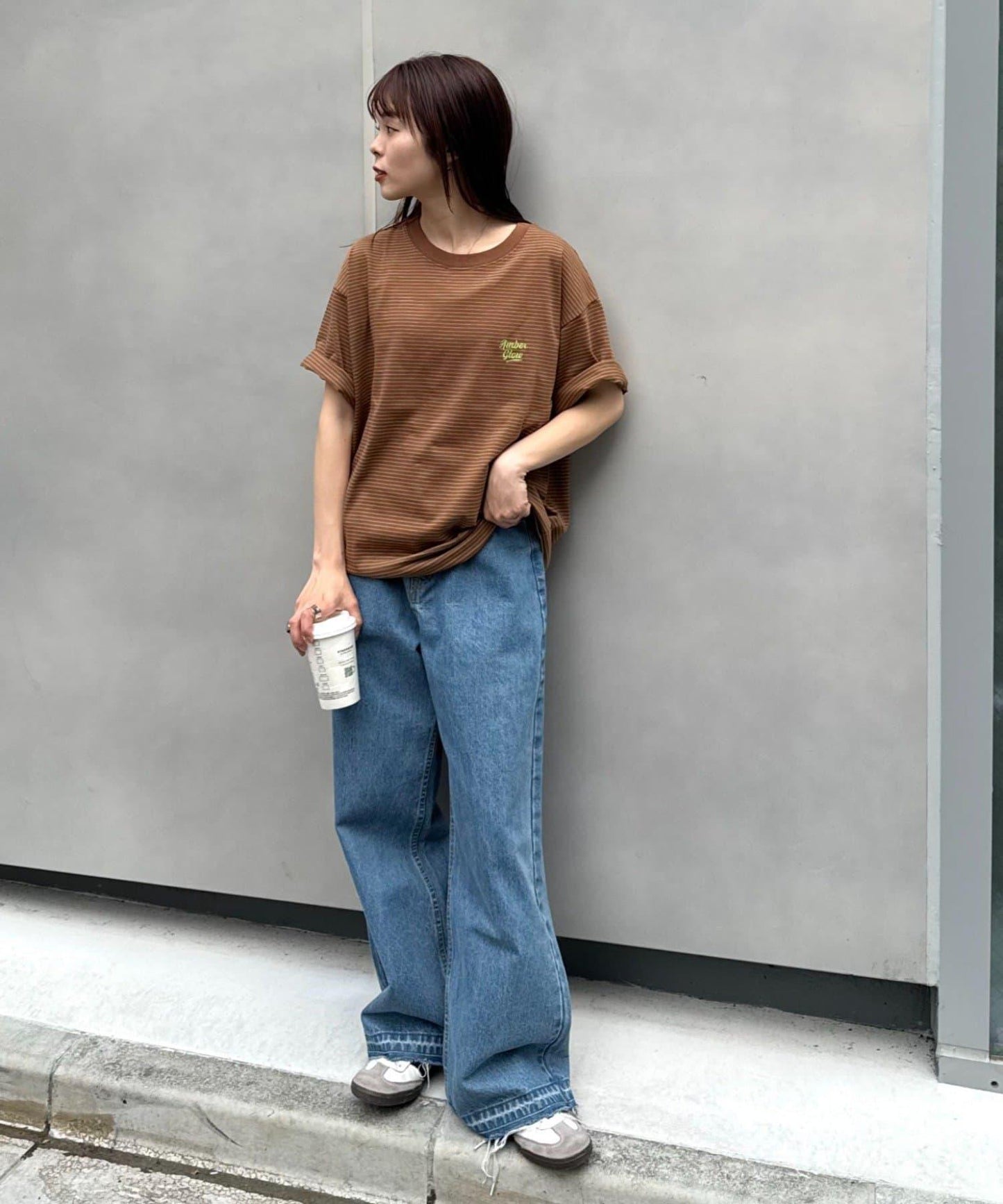 UNISEX 細條紋單點刺繡Logo T恤
