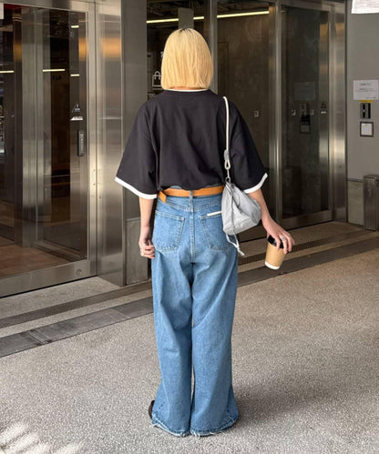 UNISEX 防汗漬 層疊效果亨利領TEE