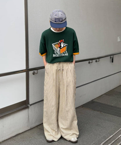 UNISEX 動物圖案 袖拼接配色 夏季針織 T恤