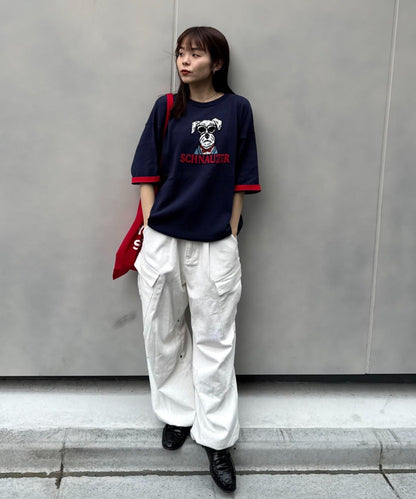 UNISEX 動物圖案 袖拼接配色 夏季針織 T恤