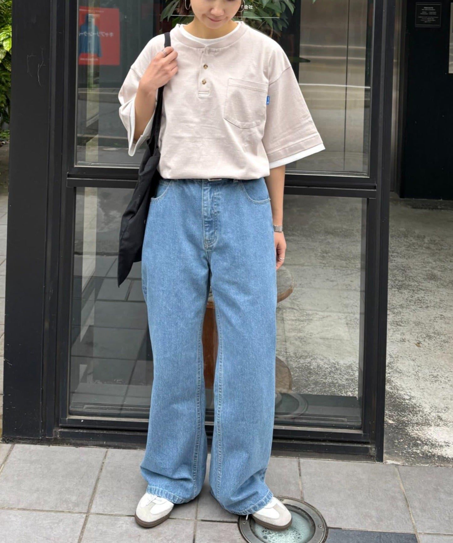 UNISEX 防汗漬 層疊效果亨利領TEE