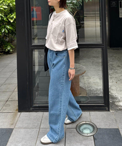 UNISEX 防汗漬 層疊效果亨利領TEE