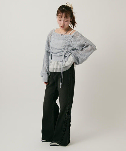 w closet 荷葉邊牛仔喇叭褲