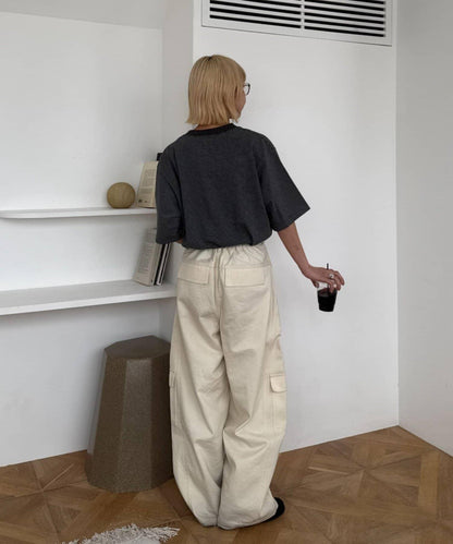 UNISEX 細條紋單點刺繡Logo T恤