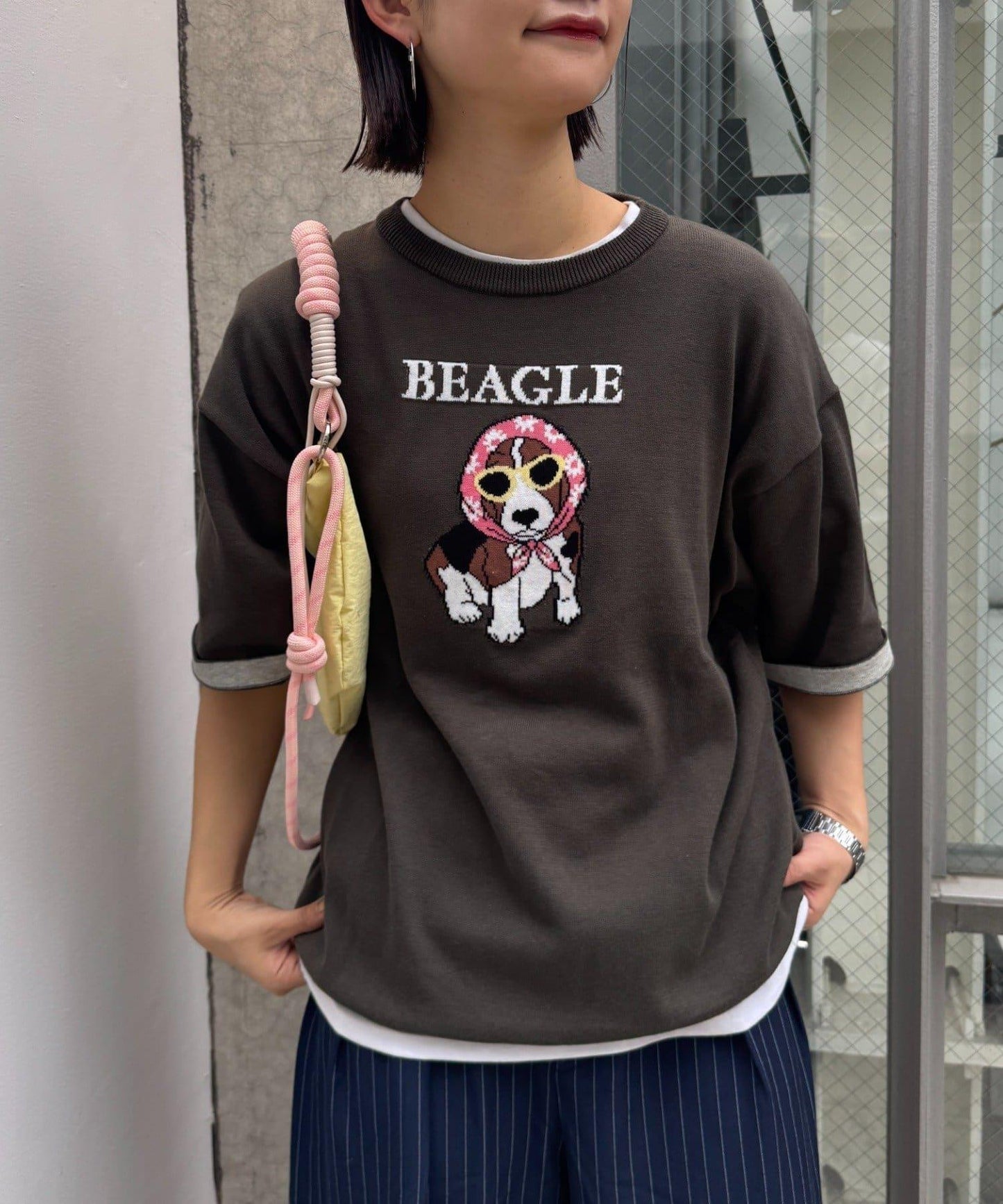 UNISEX 動物圖案 袖拼接配色 夏季針織 T恤