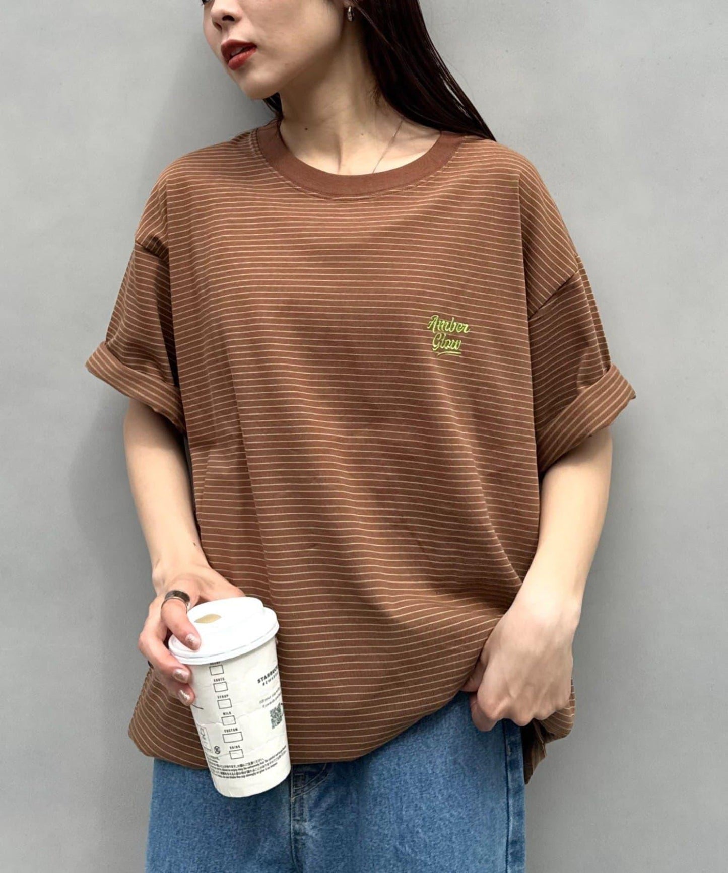 UNISEX 細條紋單點刺繡Logo T恤
