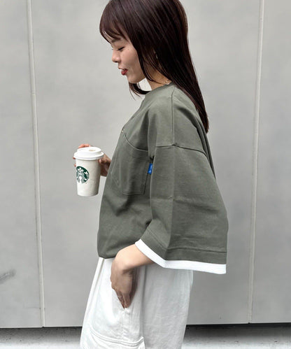 UNISEX 防汗漬 層疊效果亨利領TEE