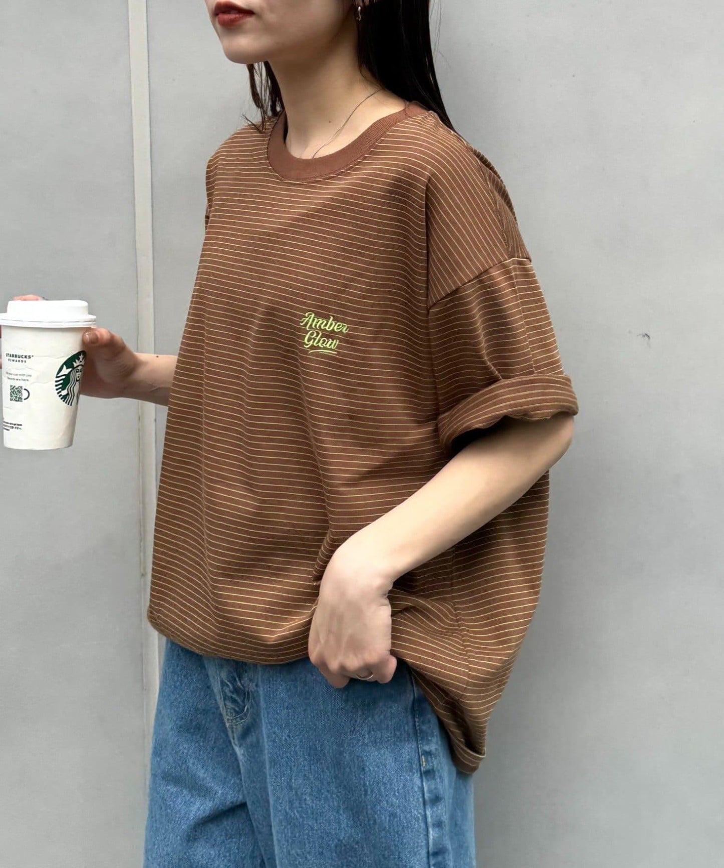 UNISEX 細條紋單點刺繡Logo T恤