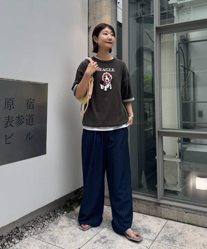 UNISEX 動物圖案 袖拼接配色 夏季針織 T恤