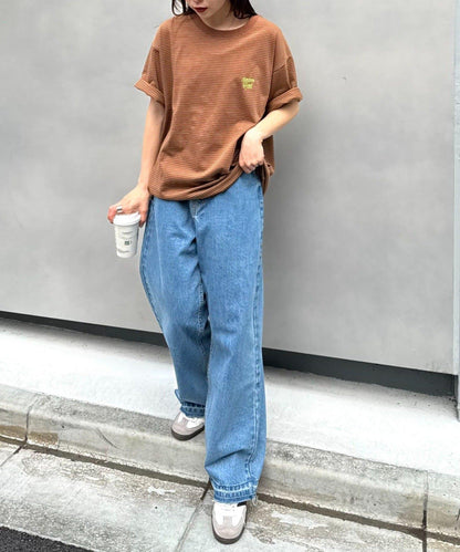 UNISEX 細條紋單點刺繡Logo T恤
