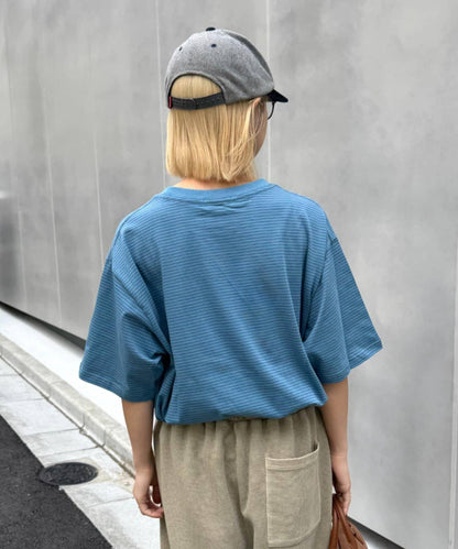 UNISEX 細條紋單點刺繡Logo T恤