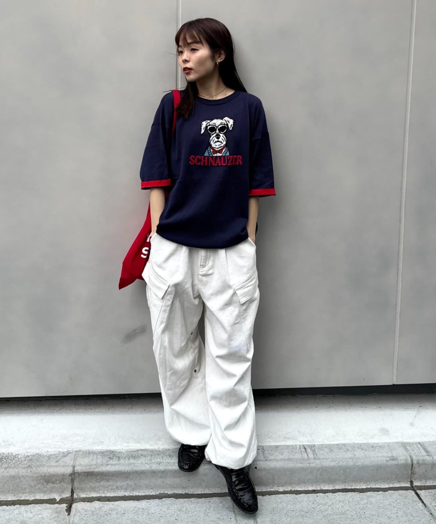 UNISEX 動物圖案 袖拼接配色 夏季針織 T恤