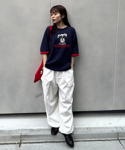 UNISEX 動物圖案 袖拼接配色 夏季針織 T恤